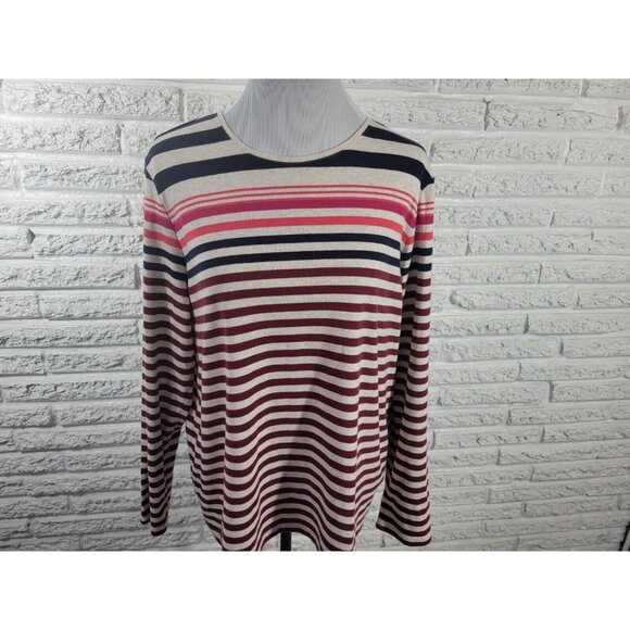 Croft Barrow Womens Top XXL Plus Tee Classic Brown Stripe Long Sleeve STR78E - Picture 2 of 9